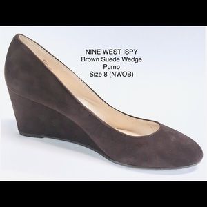 NINE WEST ISPY Brown Suede Wedge Pump Size 8
